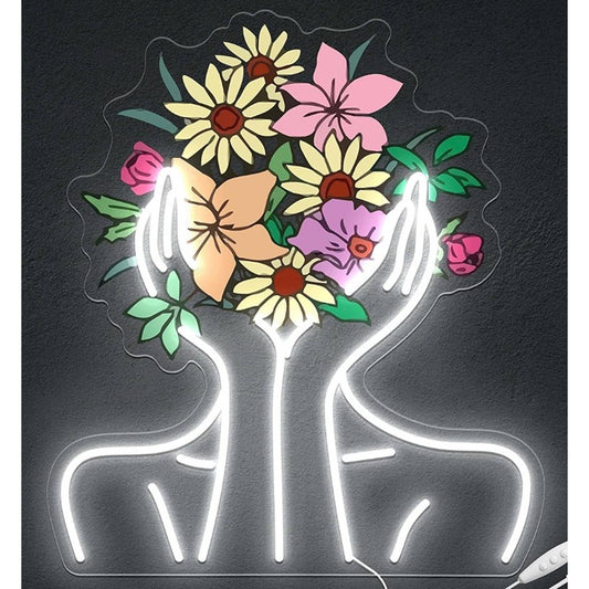 Gorgeous Bright Flower Head Girl LED Night Light Room Wall Decor