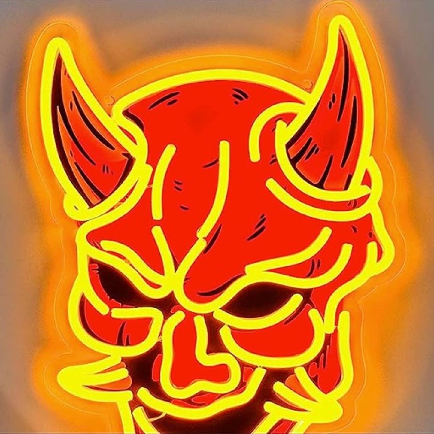 Vivid Bright Orange Japanese Demon Hannya Mask LED Night Light Wall Decor