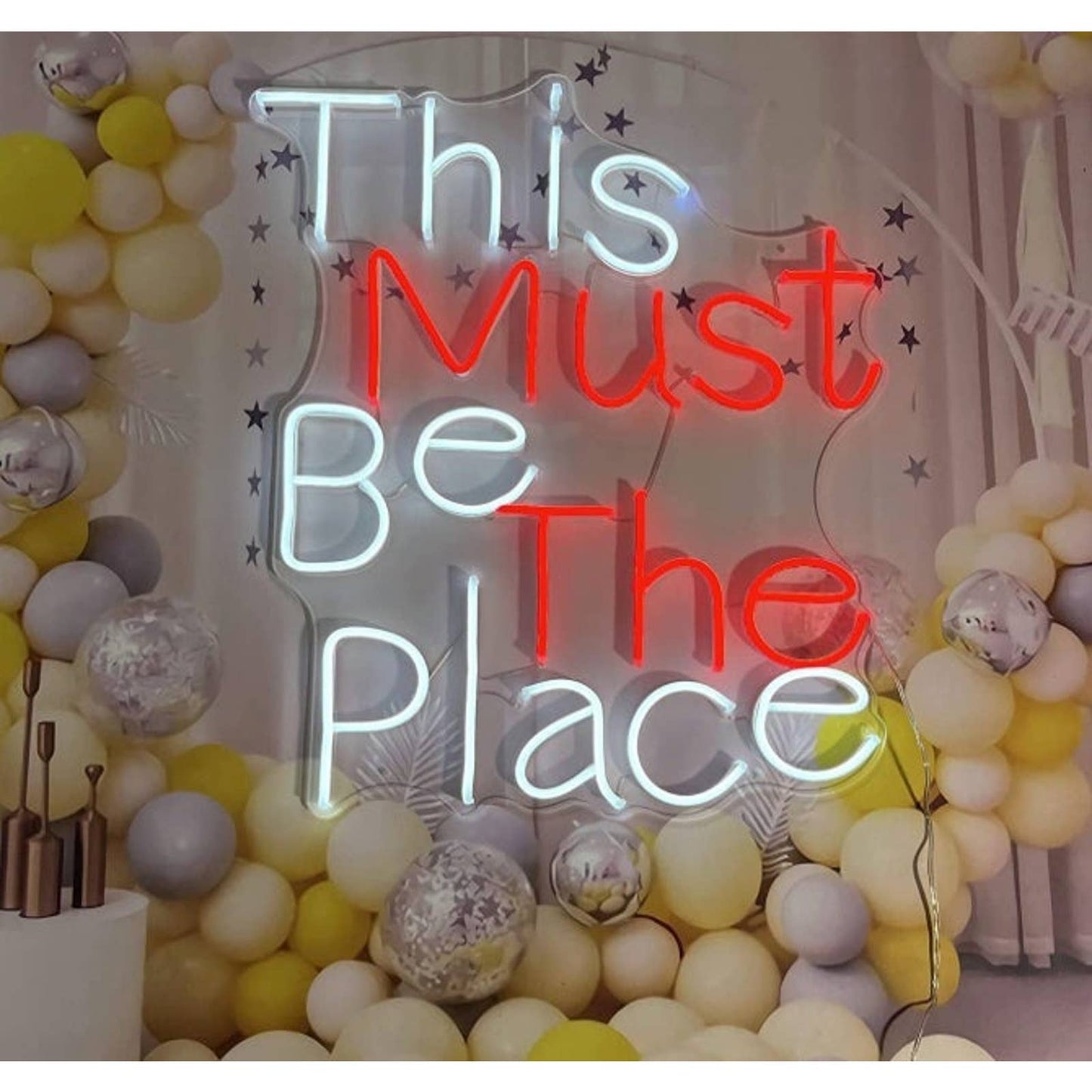 Vivid Large Bright Red / White “This Must Be The Place” LED Night Light Room Wal