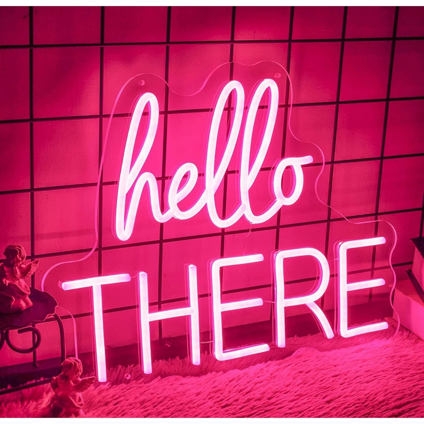 Lovely Vivid Bright Pink “Hello There” LED Night Light Room Wall Decor