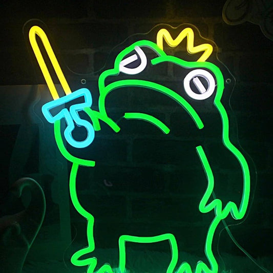 Fun Bright Green King Toad w/ Crown & Sword LED Night Light Frog Decor