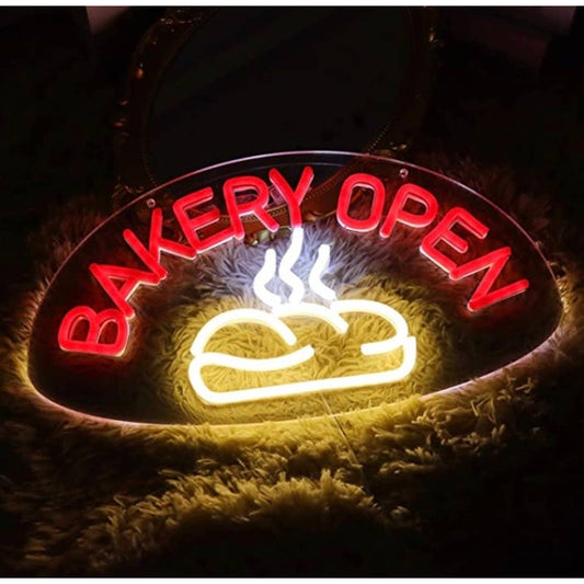Vivid Bright Bakery Open LED Night Light Business Store Shop Room Wall Decor