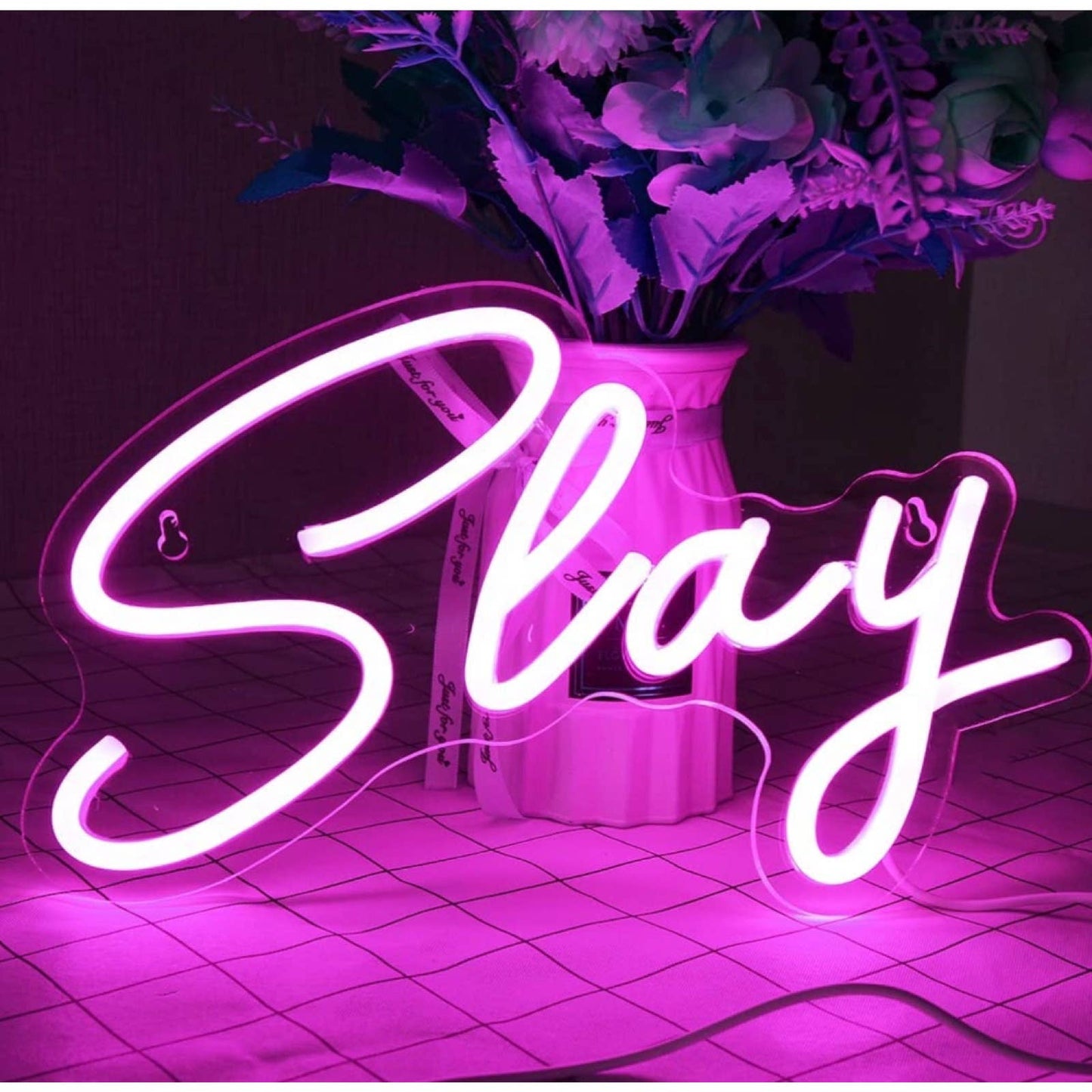 Bright Pink Slay LED Night Light Sign Room Wall Decor
