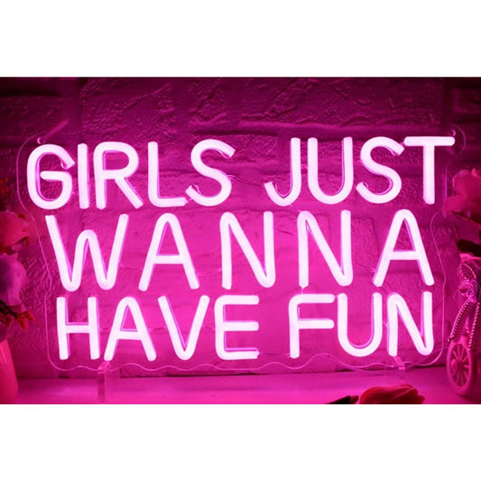 Fun Vivid Bright Pink “Girls Just Wanna Have Fun” LED Nigh Light Room Wall Decor