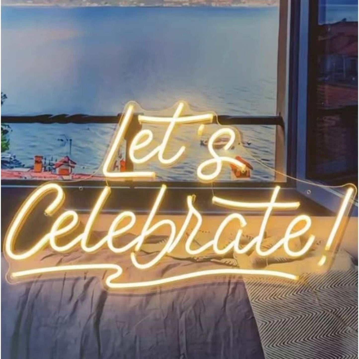 Bright Warm White “Let’s Celebrate!” LED Night Light Room Wall Celebration Decor