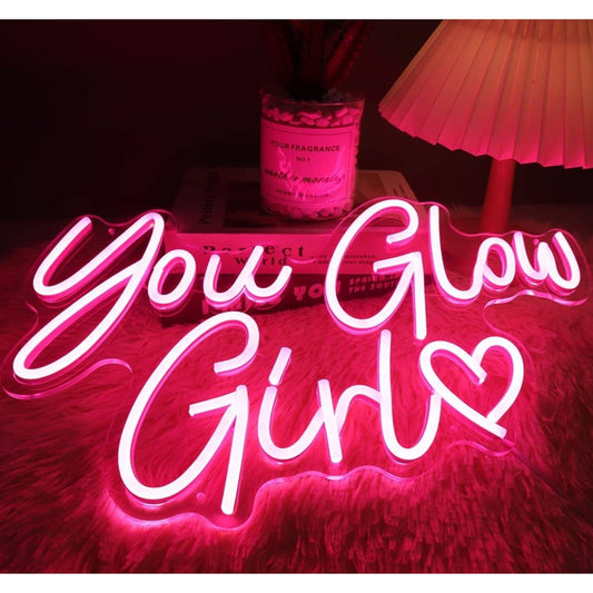Adorable Bright Warm Pink “You Glow Girl” Heart LED Night Light Room Wall Decor