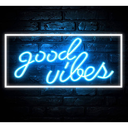 Bright White Border Blue Good Vibes LED Night Light Sign Room Wall Decoration