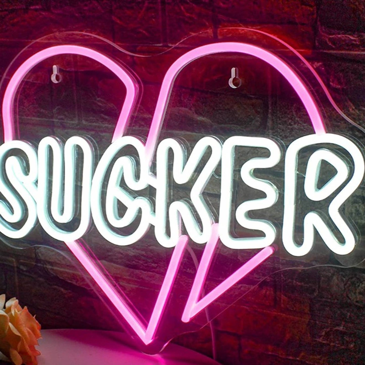 Vivid Bright Pink Broken Heart Sucker LED Night Light Room Wall Decor