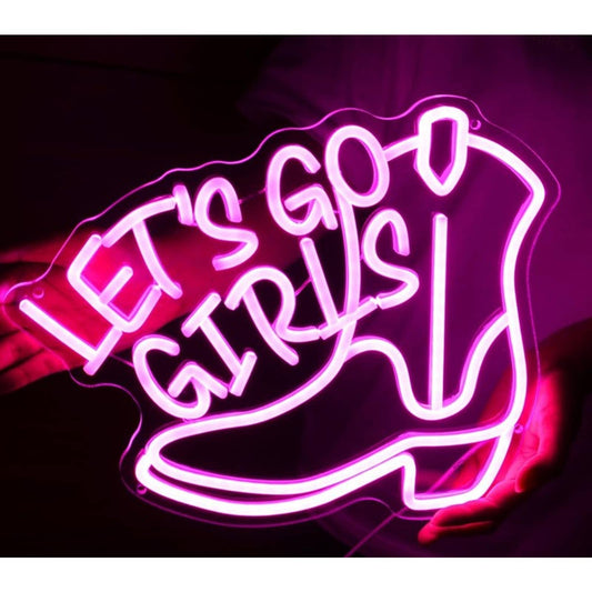 Fun Vivid Bright Pink “Let’s Go Girls” Cowgirl Boot LED Night Light Wall Decor