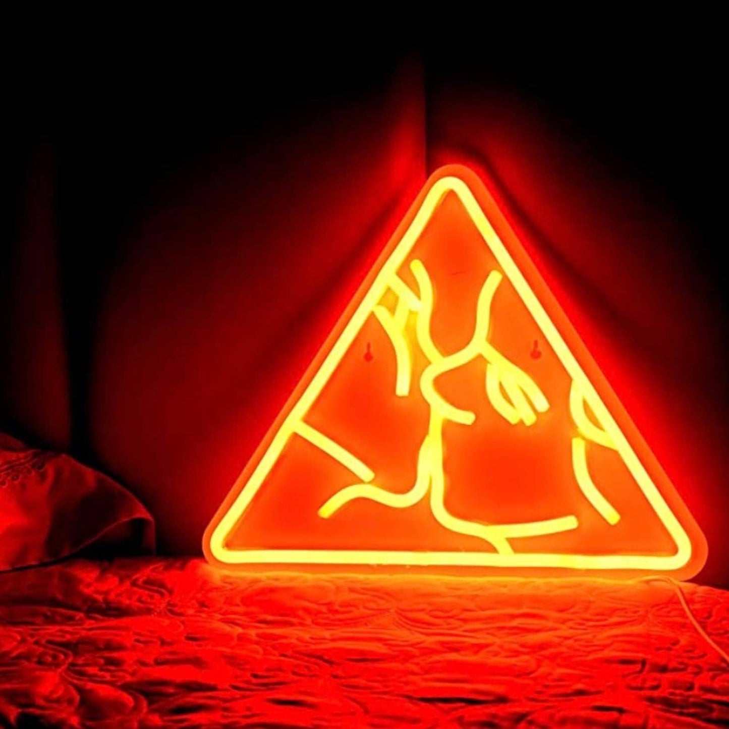 Romantic Bright Orange Kiss in Triangle LED Night Light Room Wall Art Decor