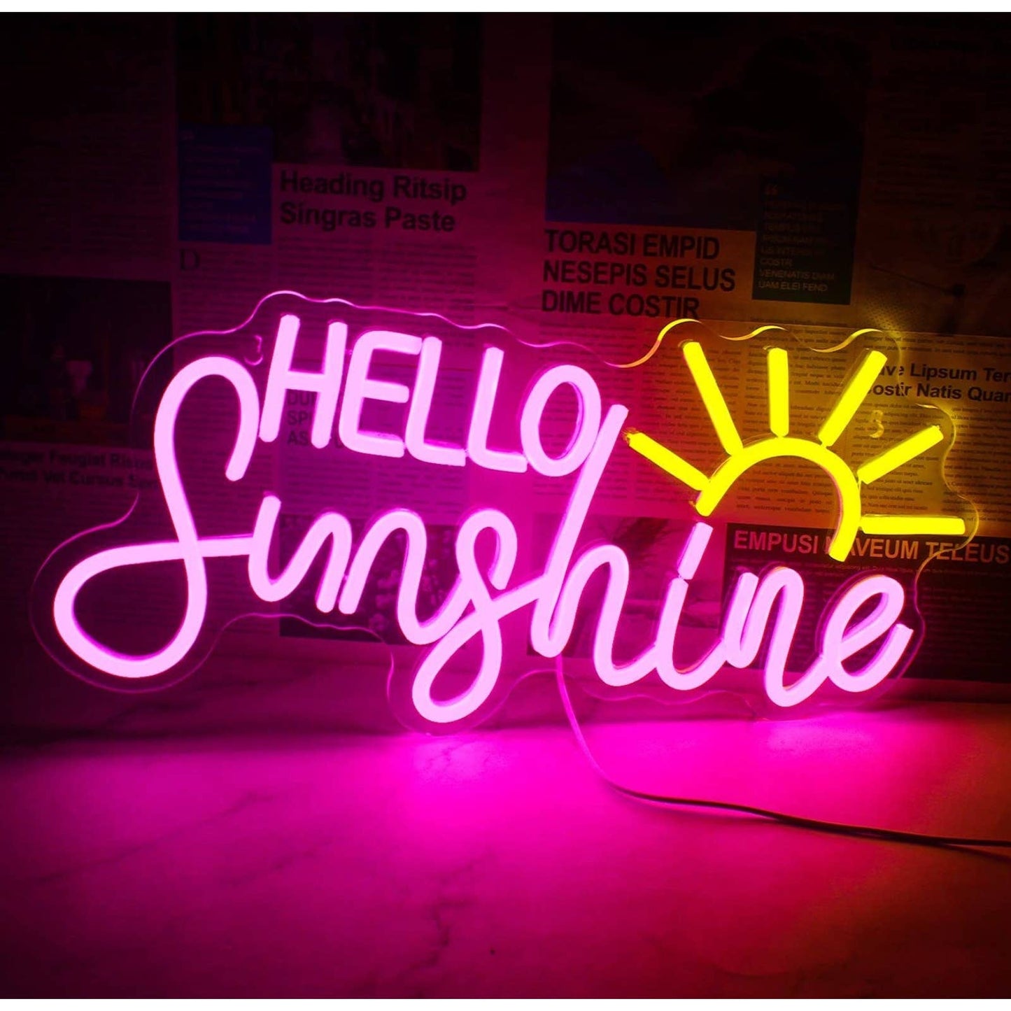 Lovely Bright Pink/Yellow Hello Sunshine LED Night Light Room Wall Decoration