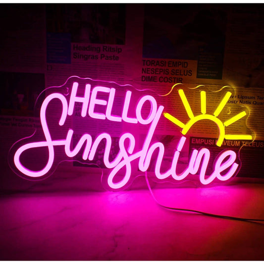 Lovely Bright Pink/Yellow Hello Sunshine LED Night Light Room Wall Decoration