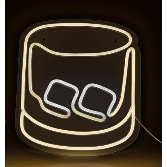 Vivid Bright Whisky Glass with Ice LED Night Light Room Wall Bar Decoration
