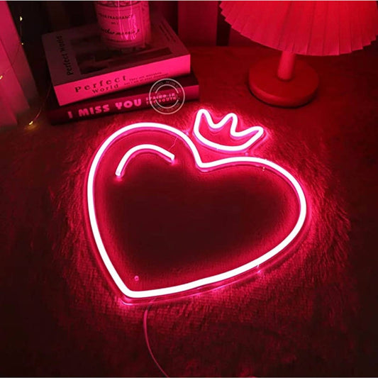 Lovely Vivid Bright Pink Heart Princess Queen Crown LED Night Light Room Wall De