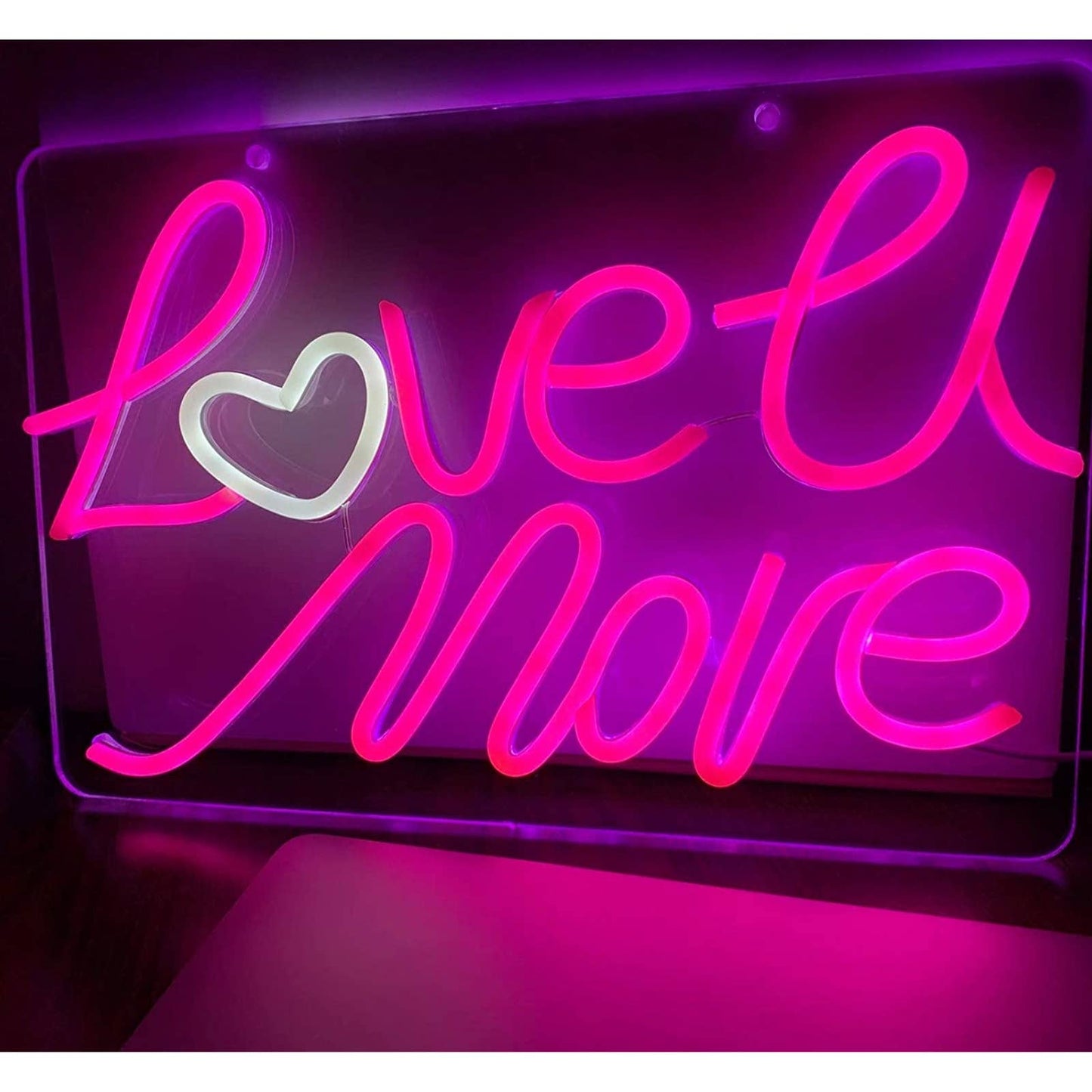 Lovely Bright Warm Pink “Love U More” White Heart LED Night Light Room Wall Deco