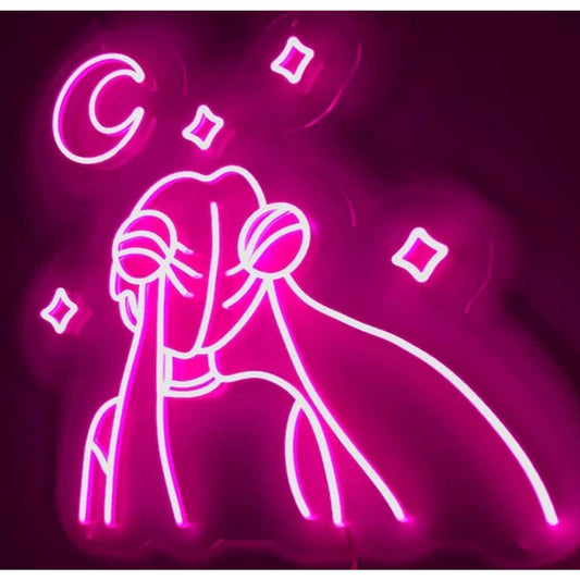 Lovely Bright Pink Sailor Moon Looking at the Star LED Night Light Anime Decor
