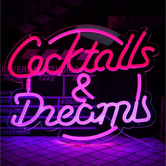 Cute Bright Pink / Purple Cocktails & Dream LED Bar Light Sign Decor