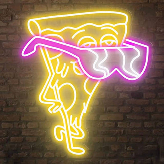 Funny Bright Pizza Wearing Pink Sun Glasses LED Night Light Room Wall Decor