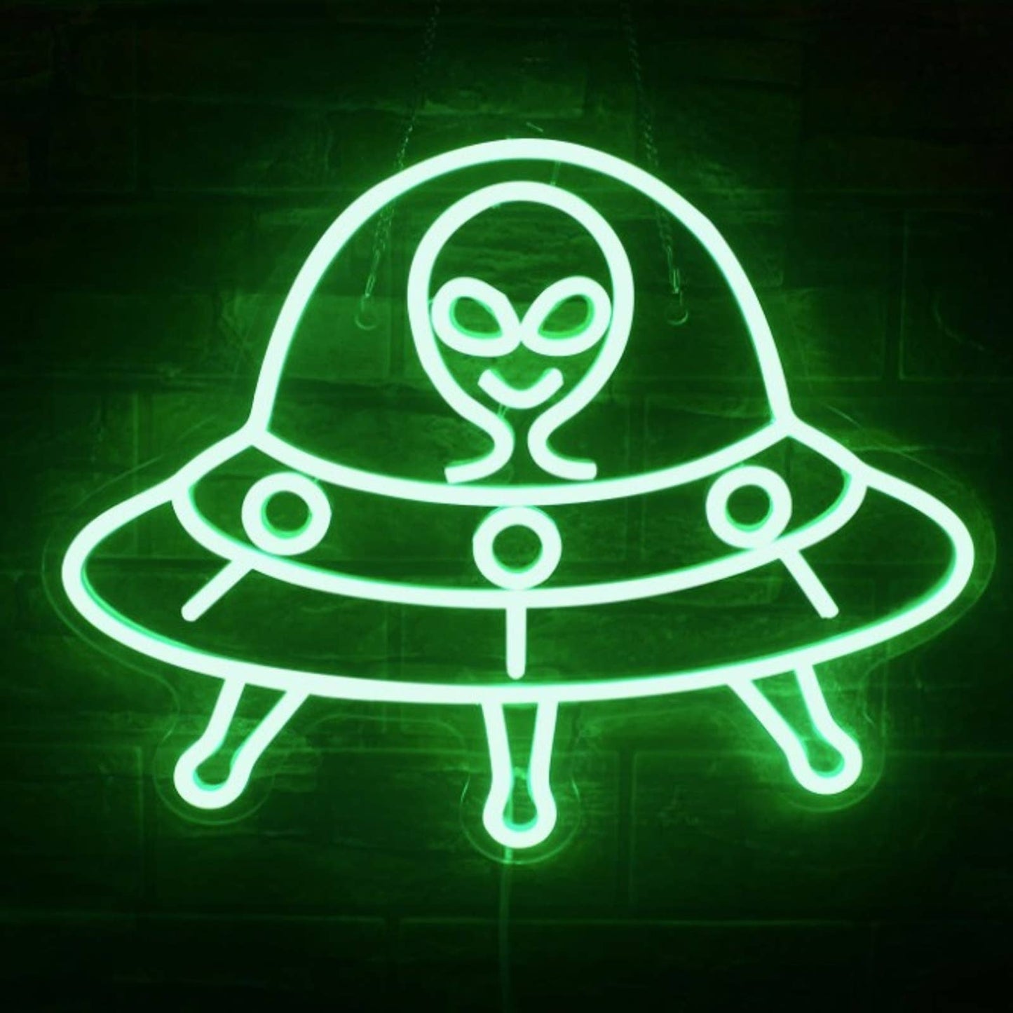 Fun Bright Green Alien in Space Ship UFO Flying Saucer LED Night Light