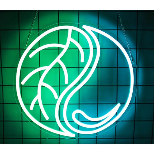 Lovely Bright Yin-Yang Water & Leaf LED Night Light Yoga Room Wall Decor