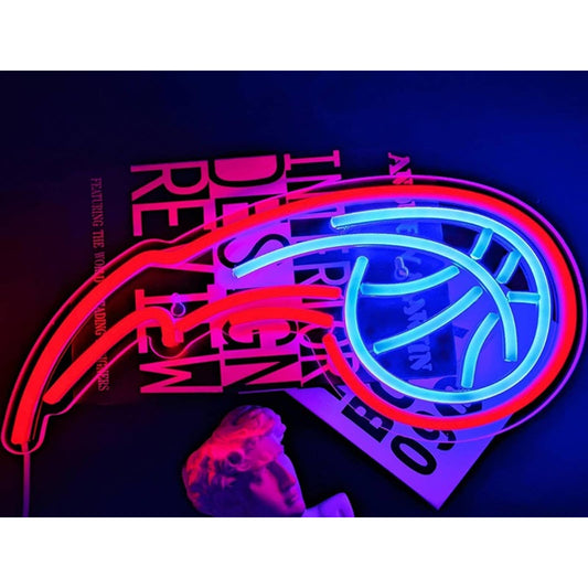Fun Bright Red/Blue Flying Basketball LED Night Light NBA Decoration