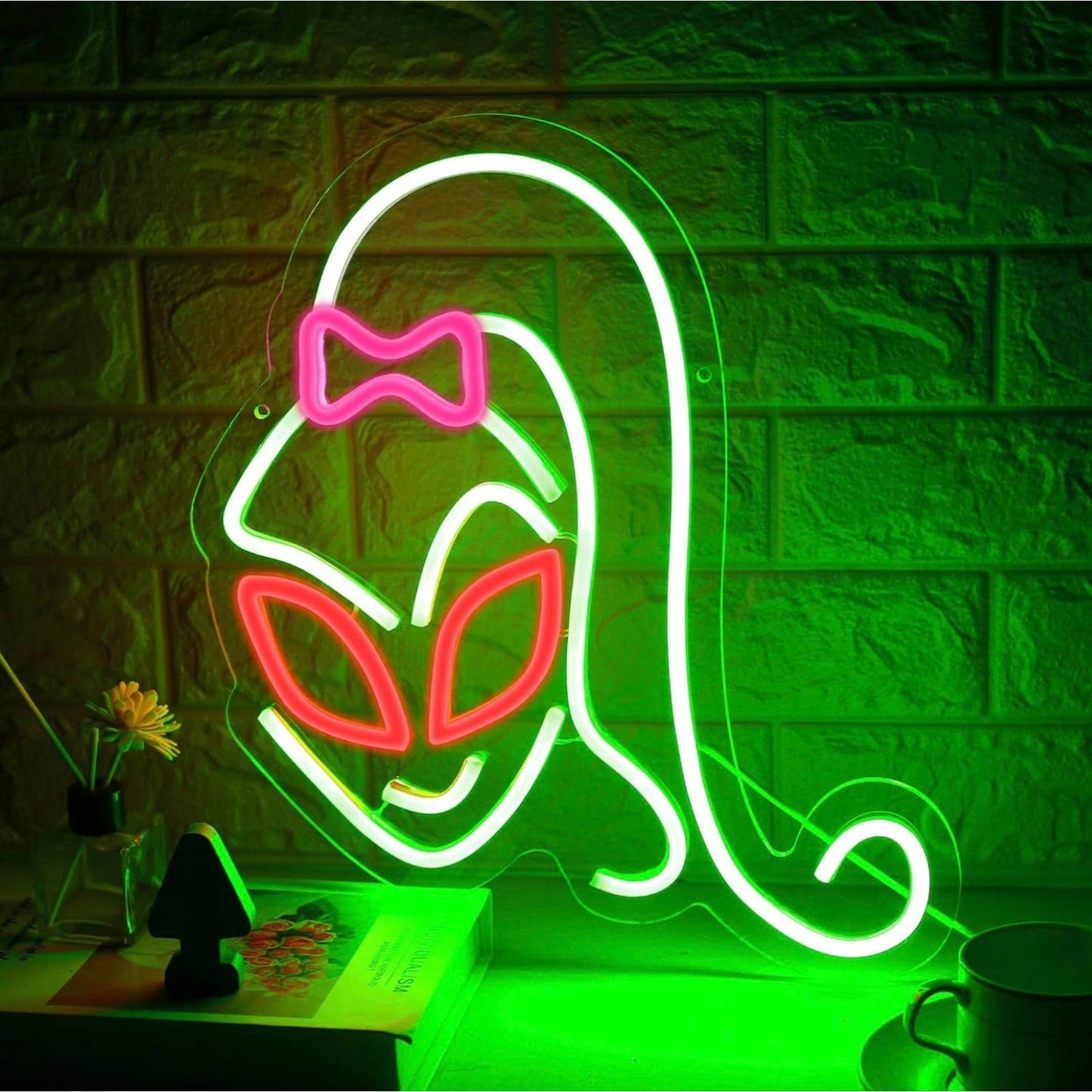 Cute Unique Bright Alien Girl LED Night Light Room Wall UFO Decoration