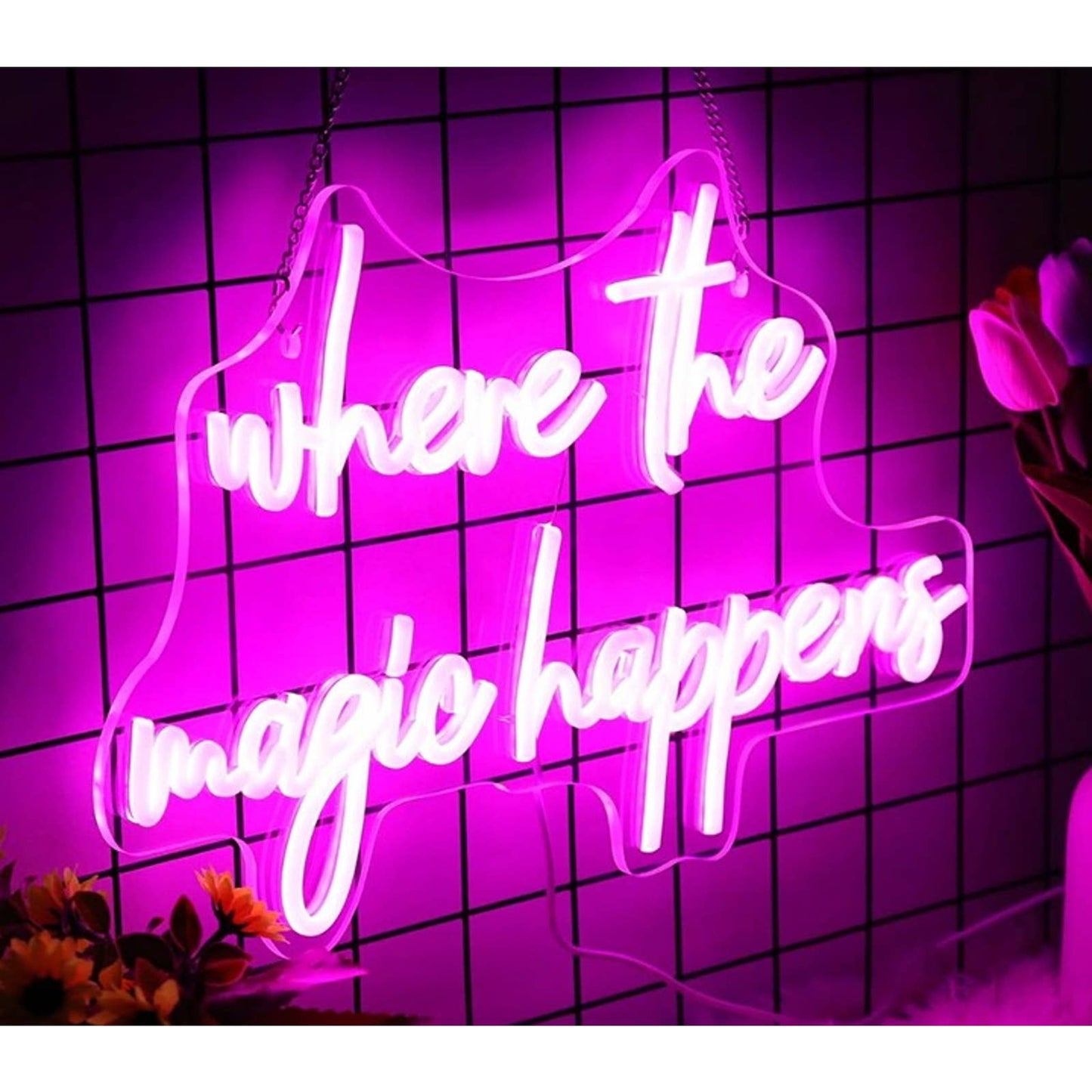 Lovely Bright Hot Pink “Where the Magic Happens” LED Night Light Room Wall Decor