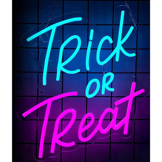 Fun Vivid Bright Pink / Blue “Trick or Treat” LED Night Light Halloween Decor
