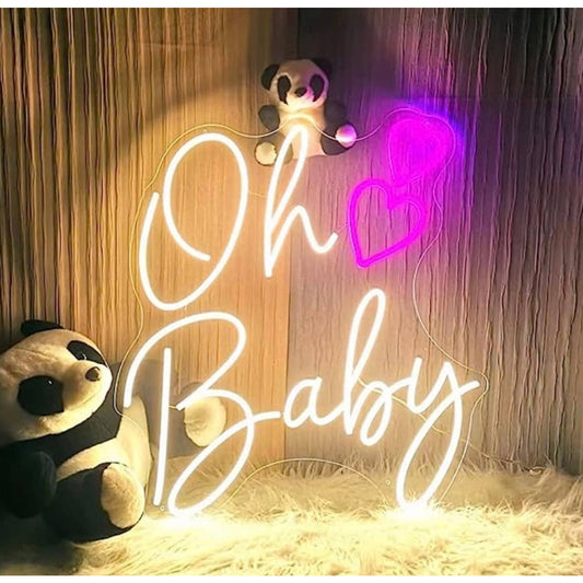Vivid Bright Double Pink Heart “Oh Baby” LED Night Light Room Wall Decoration
