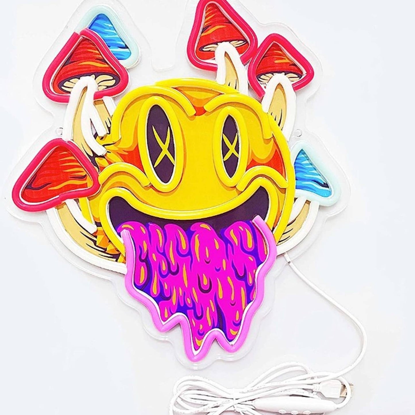Vivid Bright Colorful Crazy Mushroom Smiley Face LED Night Light Wall Decor