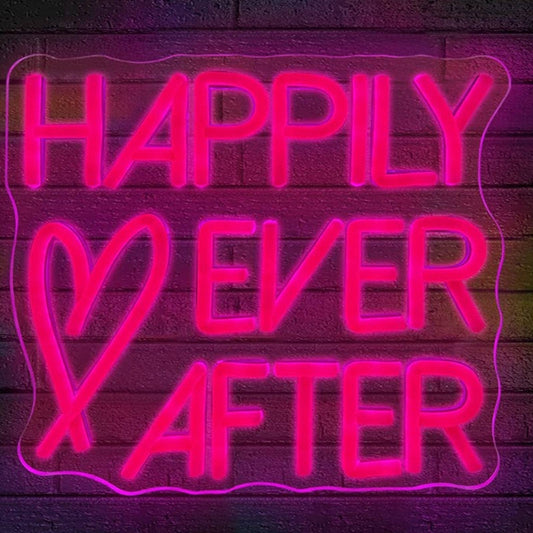 Adorable Bright Pink Heart “Happily Ever After” LED Night Light Room Wall Decor