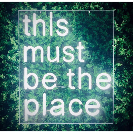Simple Bright Square “This Must Be the Place” LED Night Light Sign Room Wall Dec
