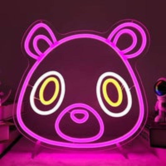 Vivid Bright Pink Kanye West Graduation/Dropout Bear LED Night Light Room Wall D