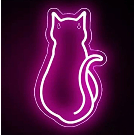 Simple Cute Pink Kitty Cat and Tail LED Night Light Room Wall Decor