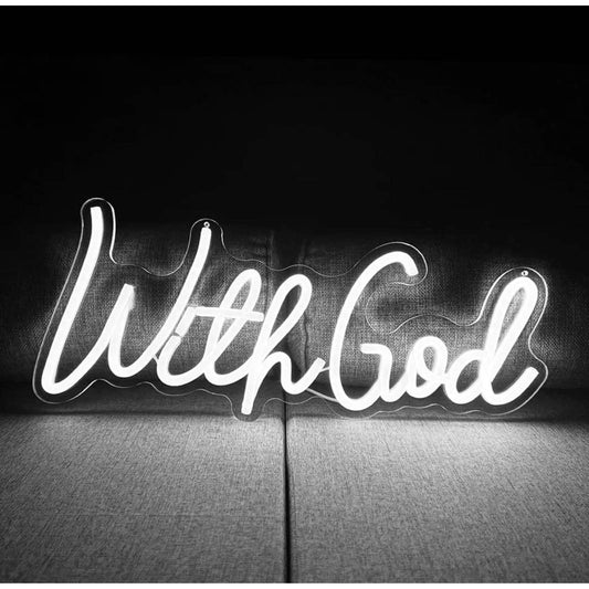 Lovely Bright White “With God” LED Light Christ Christian Church Religious Wall