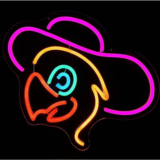Cute Parrot with a Pink Hat LED Night Light Cartoon Room Wall Decoration