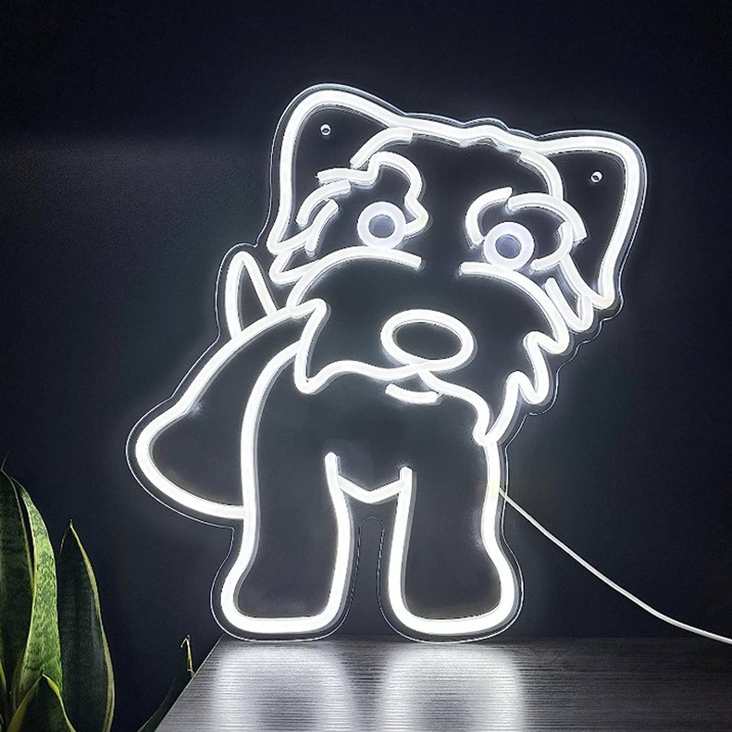 Super Cute Bright White Schnauzer Puppy Dog LED Night Light Pet Room Wall Decor