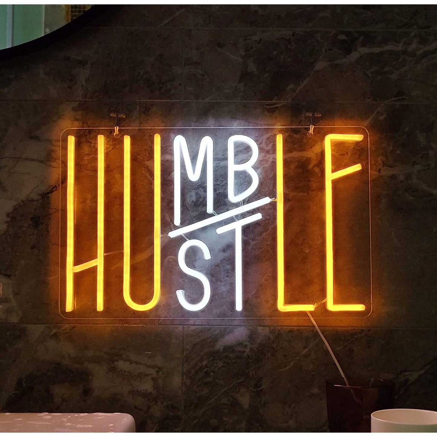 Bright Cool / Warm White Humble Hustle Slash LED Night Light Motivation Decorati