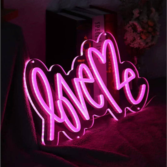 Romantic Bright Pink “Love Me” LED Night Light Sign Room Wall Decoration