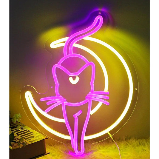 Fun Bright Sailor Moon Pink Luna Crescent Moon LED Night Light Anime Decor