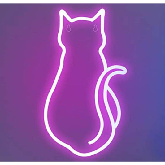 Adorable Bright Pink Kitty Cat Back and Tail LED Night Room Wall Decoration