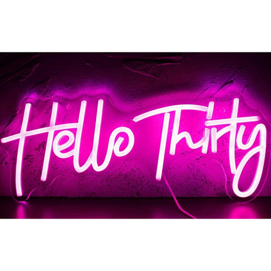 Lovely Bright Simple Pink Hello Thirty LED Night Light Party Room Wall Decor