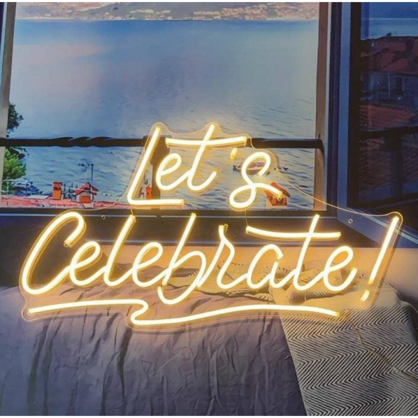 Bright Warm White “Let’s Celebrate!” LED Night Light Room Wall Celebration Decor