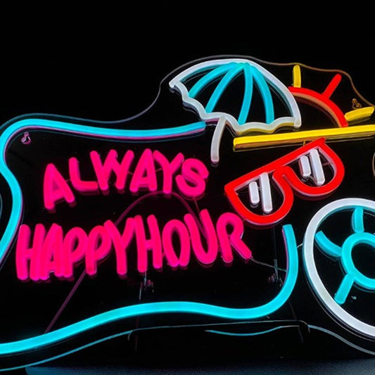 Fun Bright “Always Happy Hour” Sun Shades Beach Umbrella Sunset LED Light