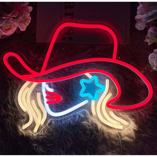 Fun Bright Red Cowgirl Hat LED Night Light Room Wall Decoration
