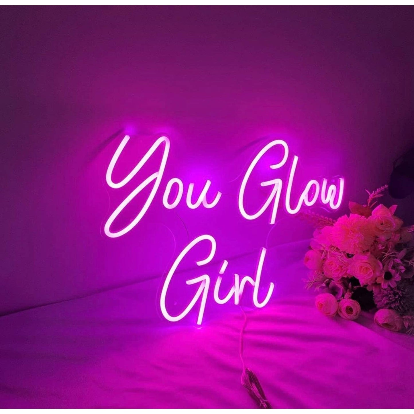 Super Bright Lovely Pink “ You Glow Girl” LED Light Sign Wall Room Decoration