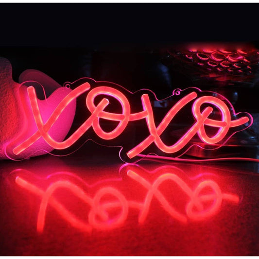 Vivid Red XOXO Love and Hugs LED Night Light Room Wall Decor