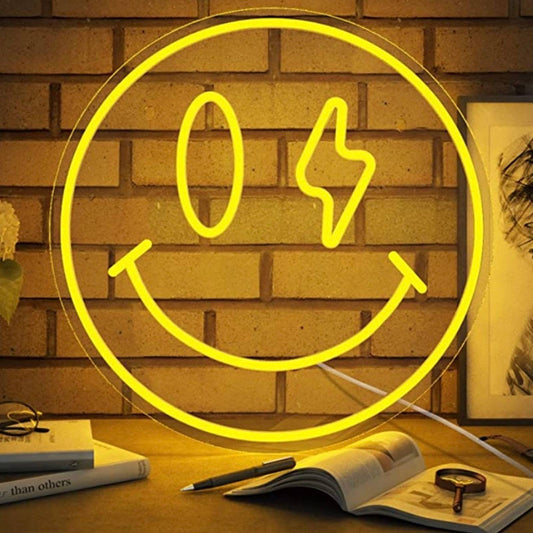 Fun Vivid Bright Yellow Lightning Bolt Eye Smiley Face LED Night Light Room Wall