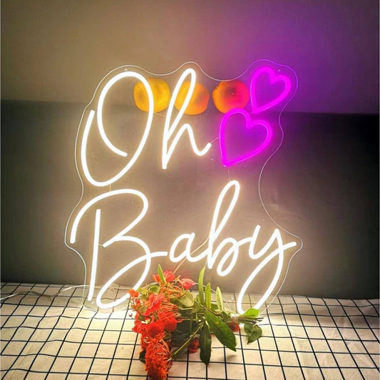Lovely Bright White/Pink Oh Baby Heart LED Night Light Room Wall Decoration