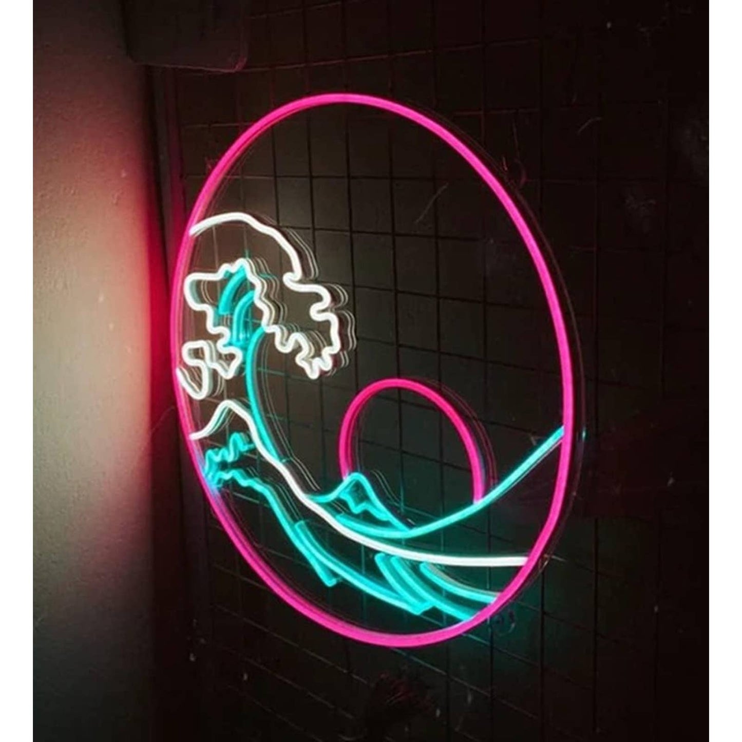Lovely Vivid Bright Pink Circle Ocean Wave Sunset LED Light Wall Art Decor
